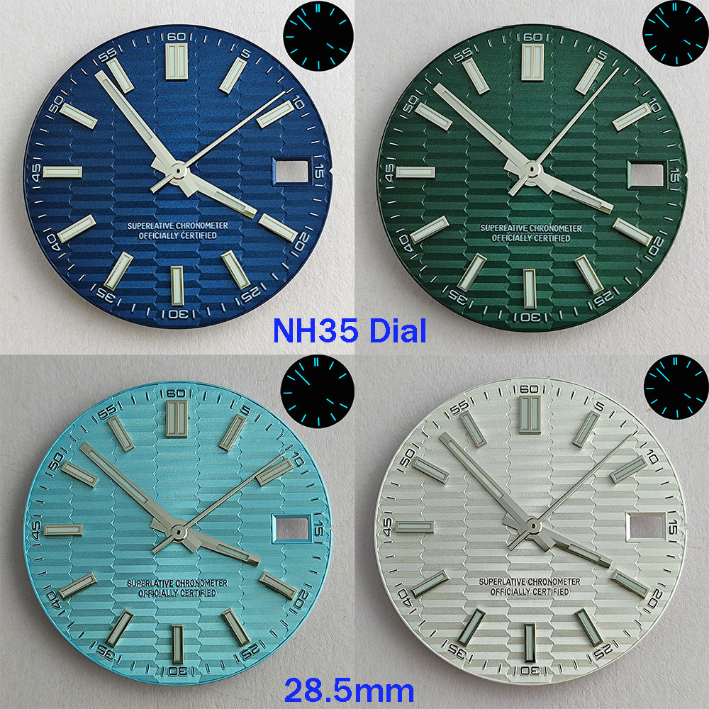 Luxury Watch With Green Dial - Cadran NH35 28.5mm, aiguilles lumineuses bleu-vert,